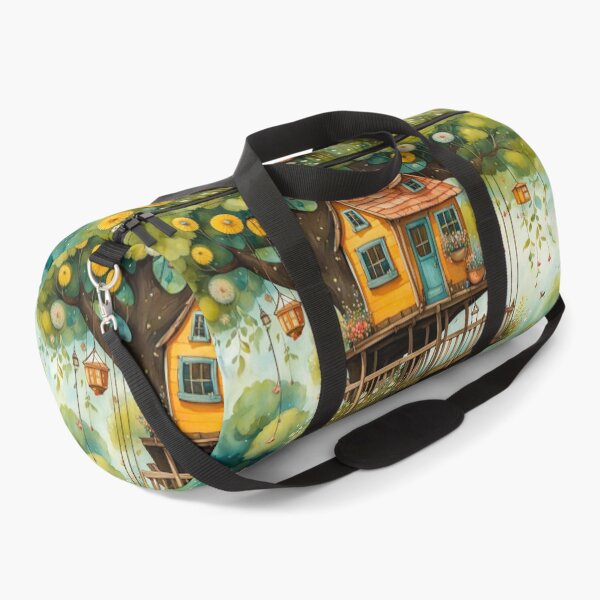 Item preview, The Hideout Cute Fantasy Wooden Tree House in the Meadow With Spring Flowers and Dandelions Garden - Whimsical Illustration designed and sold by MyArt23.