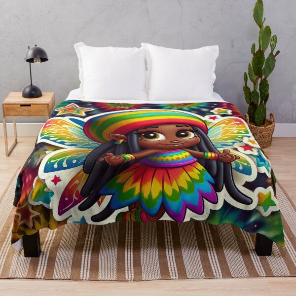 Item preview, Rasta Fairy, Cute Little Girl, Black Girl Cartoon, Reggae Rastafairyan, Tie Dye Rastafarian designed and sold by Anticulture.