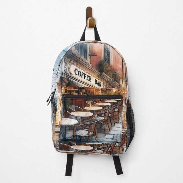 Item preview, Enchanting Coffee Bar in a Cobblestone European Alley designed and sold by ArtComixHaven.