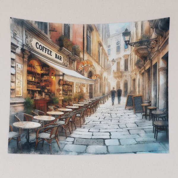 Item preview, Enchanting Coffee Bar in a Cobblestone European Alley designed and sold by ArtComixHaven.
