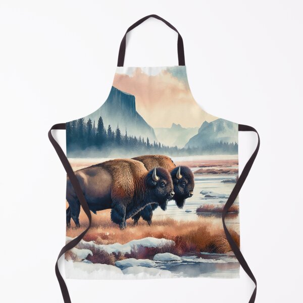 Item preview, Bison Grazing in Serene Mountainous Waterscape View designed and sold by ArtComixHaven.