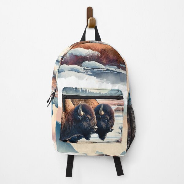 Item preview, Bison Grazing in Serene Mountainous Waterscape View designed and sold by ArtComixHaven.