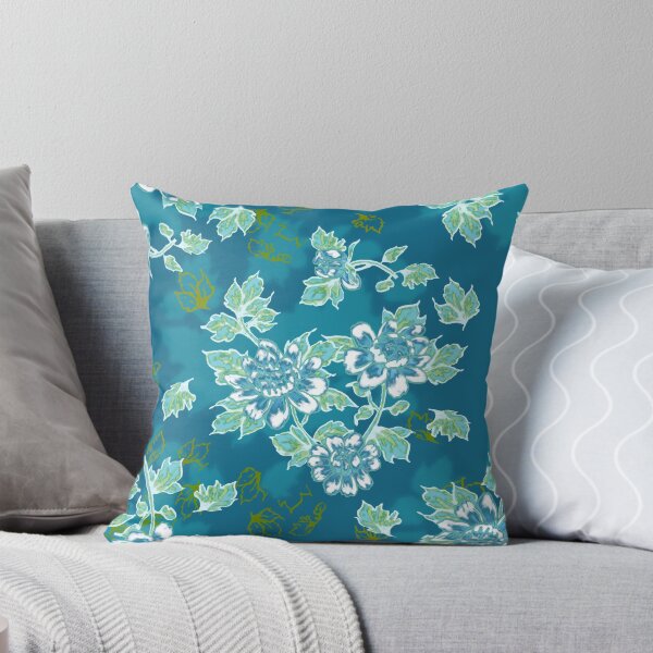 Item preview, White Flowers on Teal with Green  designed and sold by Sharon Schwalbe.