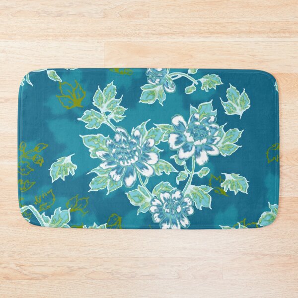 Item preview, White Flowers on Teal with Green  designed and sold by Sharon Schwalbe.
