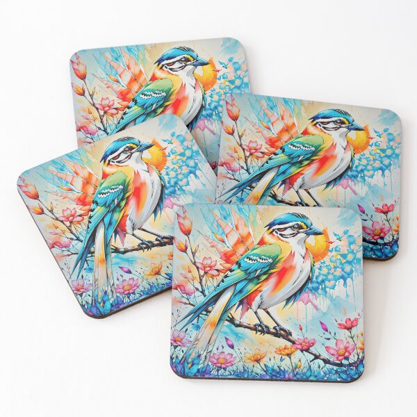 Item preview, A beautiful colorful bird with a watercolor design of flowers designed and sold by PixelCraftDSG.