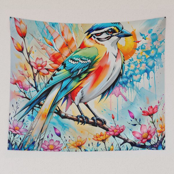 Item preview, A beautiful colorful bird with a watercolor design of flowers designed and sold by PixelCraftDSG.