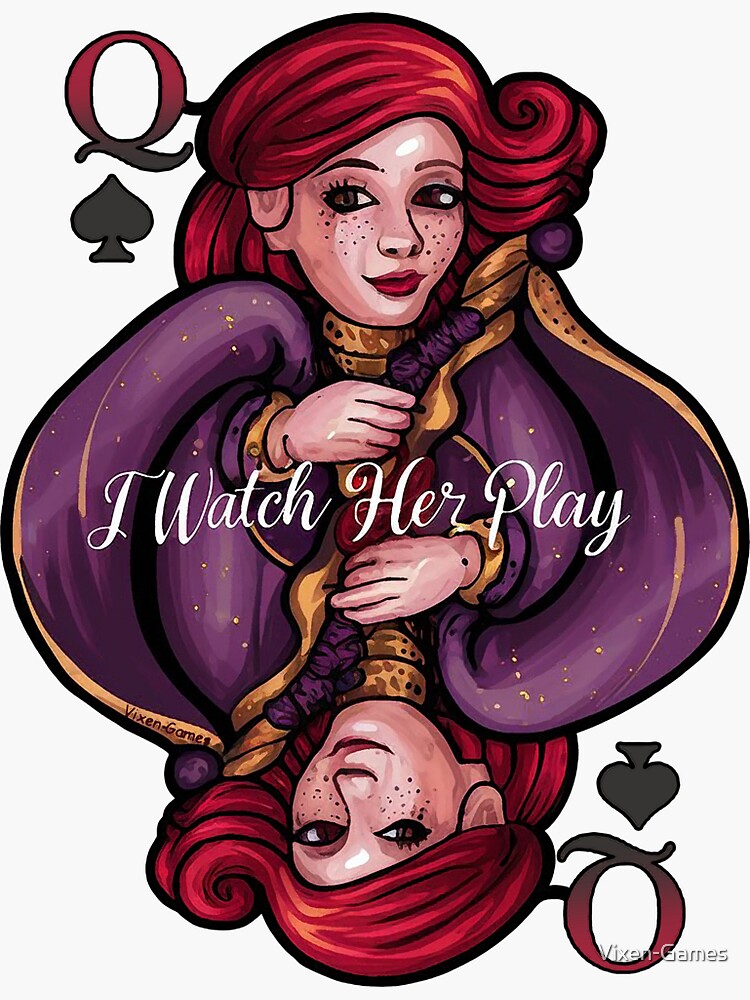Thumbnail 3 of 3, Sticker, QOS I Watch Her Play Card Themed Design designed and sold by Vixen-Games.