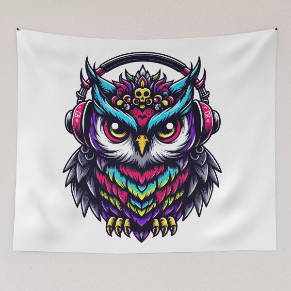 Item preview, Colorful Gothic Owl Wearing Headphones designed and sold by ArtadoraDesignz.
