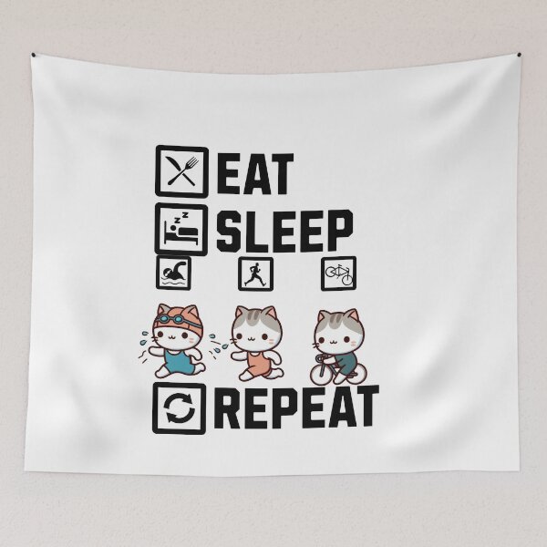 Item preview, Eat Sleep Swim Bike Run Repeat Cat designed and sold by LemuellTrends.
