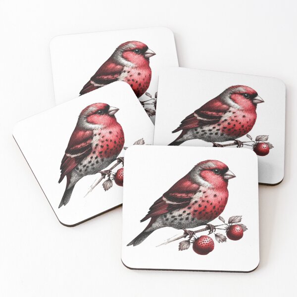 Item preview, Strawberry Finch Serenade | Red Finch on Strawberry Plant designed and sold by litchick1977.