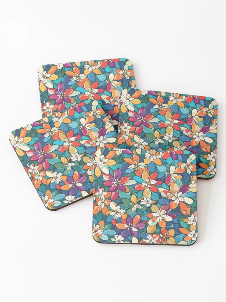 Thumbnail 1 of 5, Coasters (Set of 4), Abstract Colorful Spring Flowers Pattern designed and sold by calibrit.