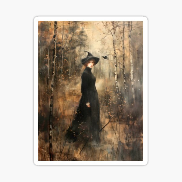 Item preview, Witch in the Wild Woods - Halloween - Vintage inspired magical witchy painting designed and sold by wolfandbird.