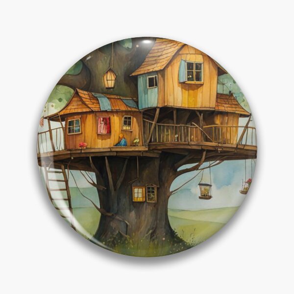 Item preview, The Hideout Cute Fantasy Multi-Story Wooden Tree House in the Meadow With Spring Flowers and Dandelions Garden - Whimsical Illustration designed and sold by MyArt23.