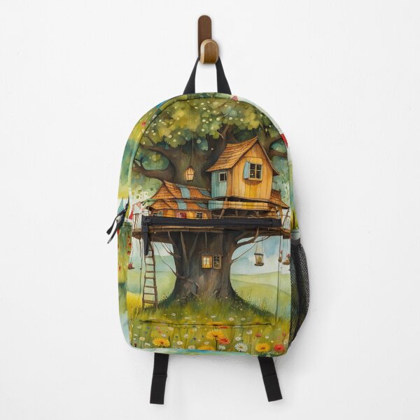Item preview, The Hideout Cute Fantasy Multi-Story Wooden Tree House in the Meadow With Spring Flowers and Dandelions Garden - Whimsical Illustration designed and sold by MyArt23.