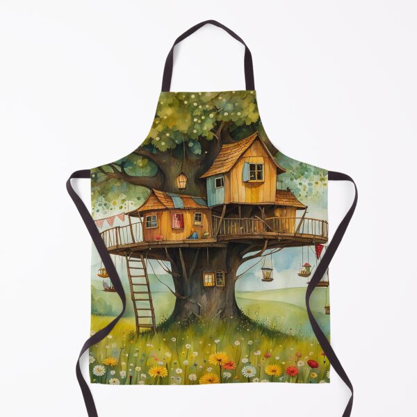 Item preview, The Hideout Cute Fantasy Multi-Story Wooden Tree House in the Meadow With Spring Flowers and Dandelions Garden - Whimsical Illustration designed and sold by MyArt23.