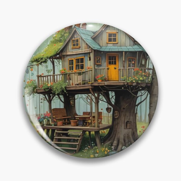 Item preview, The Hideout Cute Fantasy Wooden Tree House in the Meadow With Spring Flowers and Dandelions Garden - Whimsical Illustration designed and sold by MyArt23.