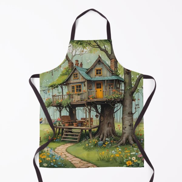 Item preview, The Hideout Cute Fantasy Wooden Tree House in the Meadow With Spring Flowers and Dandelions Garden - Whimsical Illustration designed and sold by MyArt23.