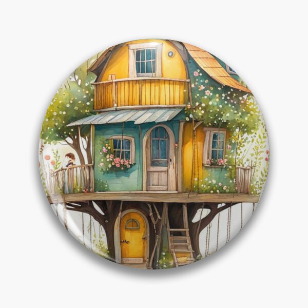 Item preview, The Hideout Cute Fantasy Multi-Story Wooden Tree House in the Meadow With Spring Flowers and Dandelions Garden - Whimsical Illustration designed and sold by MyArt23.