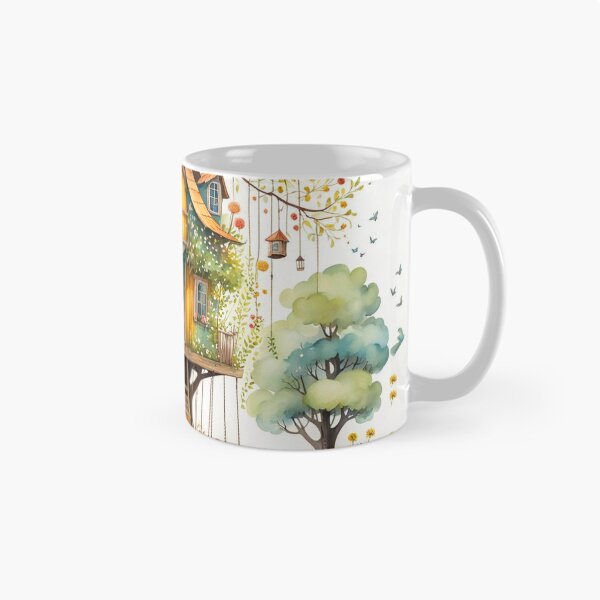 Item preview, The Hideout Cute Fantasy Multi-Story Wooden Tree House in the Meadow With Spring Flowers and Dandelions Garden - Whimsical Illustration designed and sold by MyArt23.