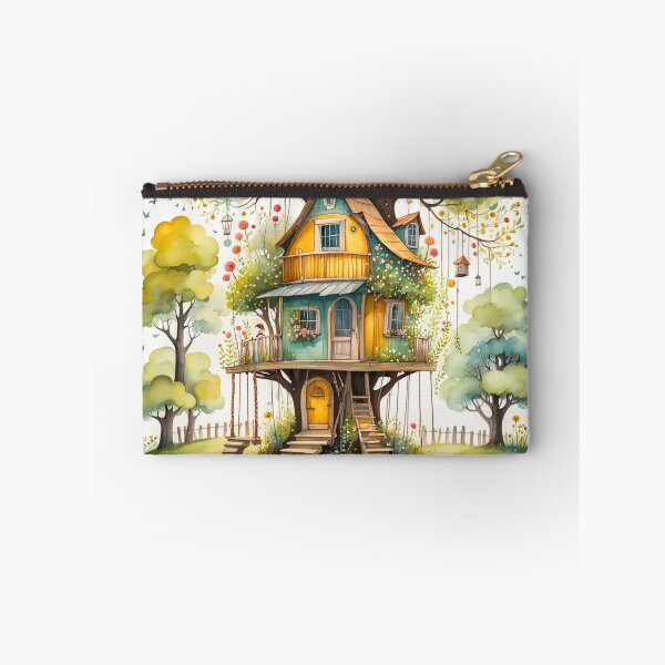 Item preview, The Hideout Cute Fantasy Multi-Story Wooden Tree House in the Meadow With Spring Flowers and Dandelions Garden - Whimsical Illustration designed and sold by MyArt23.