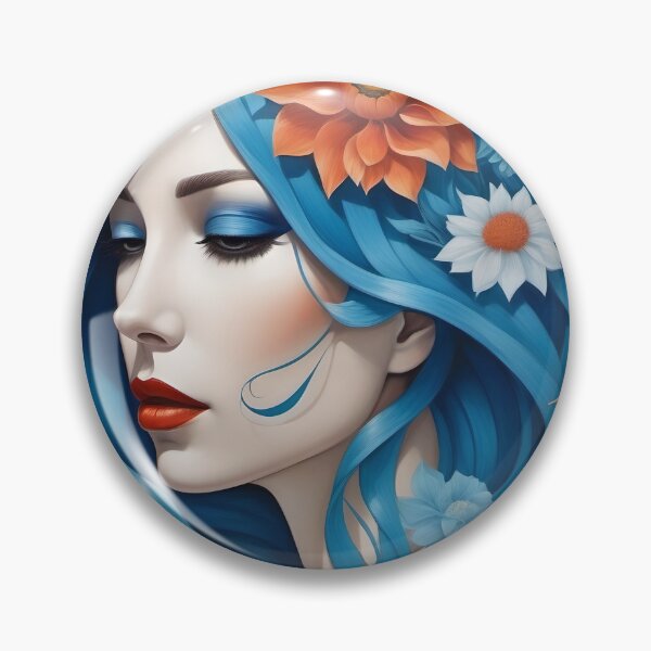 Item preview, Geometric blue woman portrait, expressionist art designed and sold by lonelymoony.