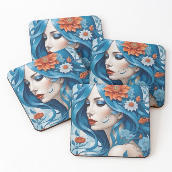 Item preview, Geometric blue woman portrait, expressionist art designed and sold by lonelymoony.