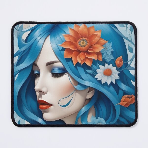 Item preview, Geometric blue woman portrait, expressionist art designed and sold by lonelymoony.