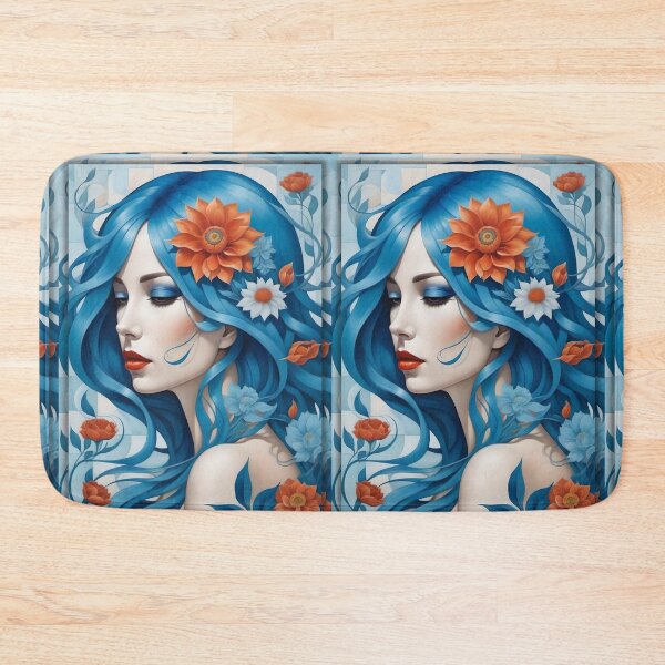 Item preview, Geometric blue woman portrait, expressionist art designed and sold by lonelymoony.