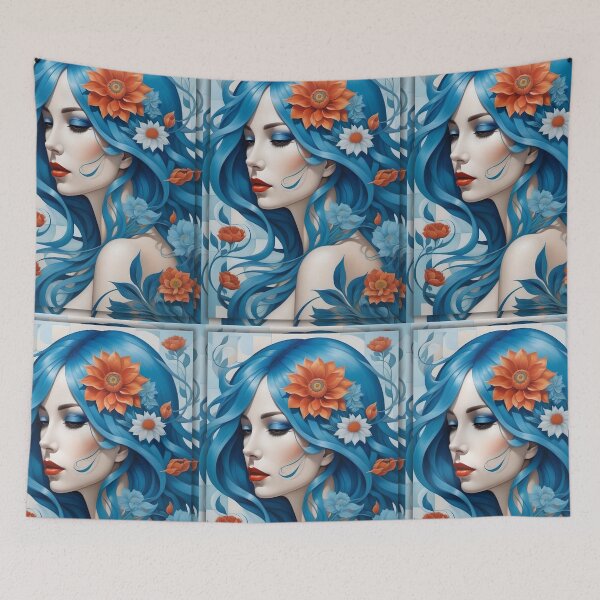 Item preview, Geometric blue woman portrait, expressionist art designed and sold by lonelymoony.