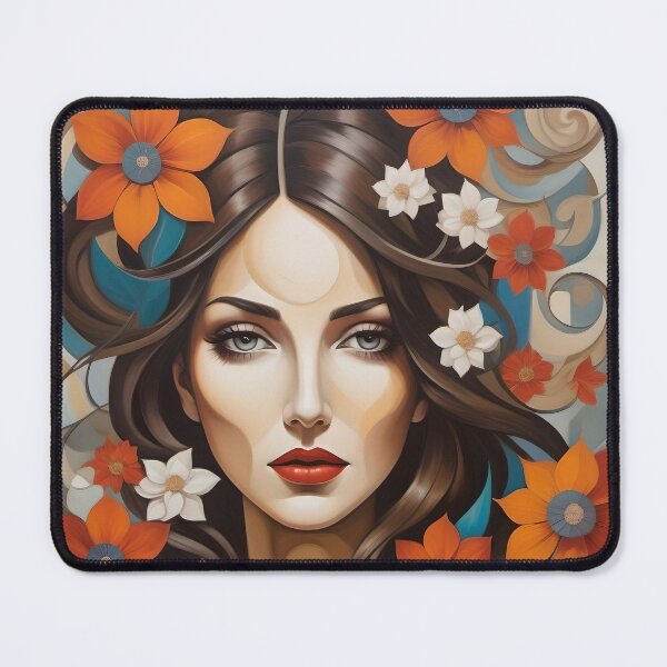Item preview, Geometric brunette woman portrait, expressionist art designed and sold by lonelymoony.