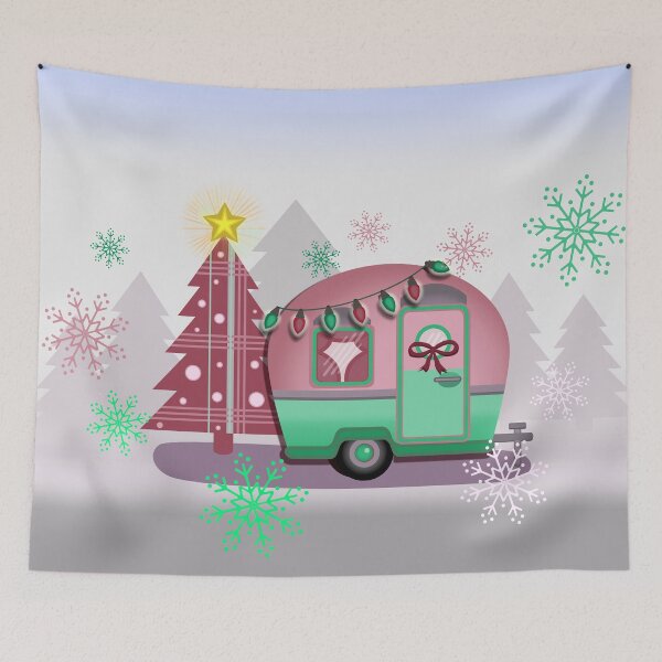 Item preview, Retro 60S Christmas Happy Camper Mauve and Mint  designed and sold by Sharon Schwalbe.