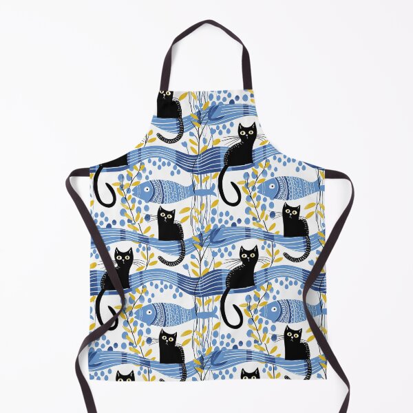 Item preview, Cat and fish Pattern, animal Pattern, black cat pattern, fish, water, wave, designed and sold by Nordic Ch.