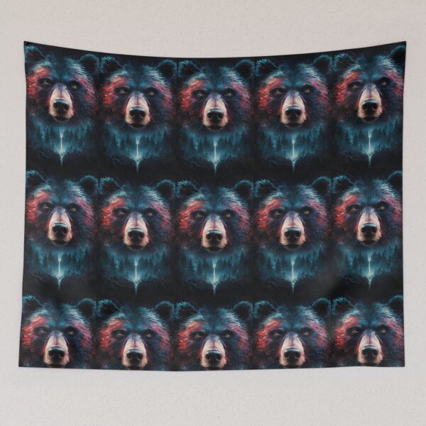 Item preview, Bear painting in the forest at night designed and sold by ArtandSmile.