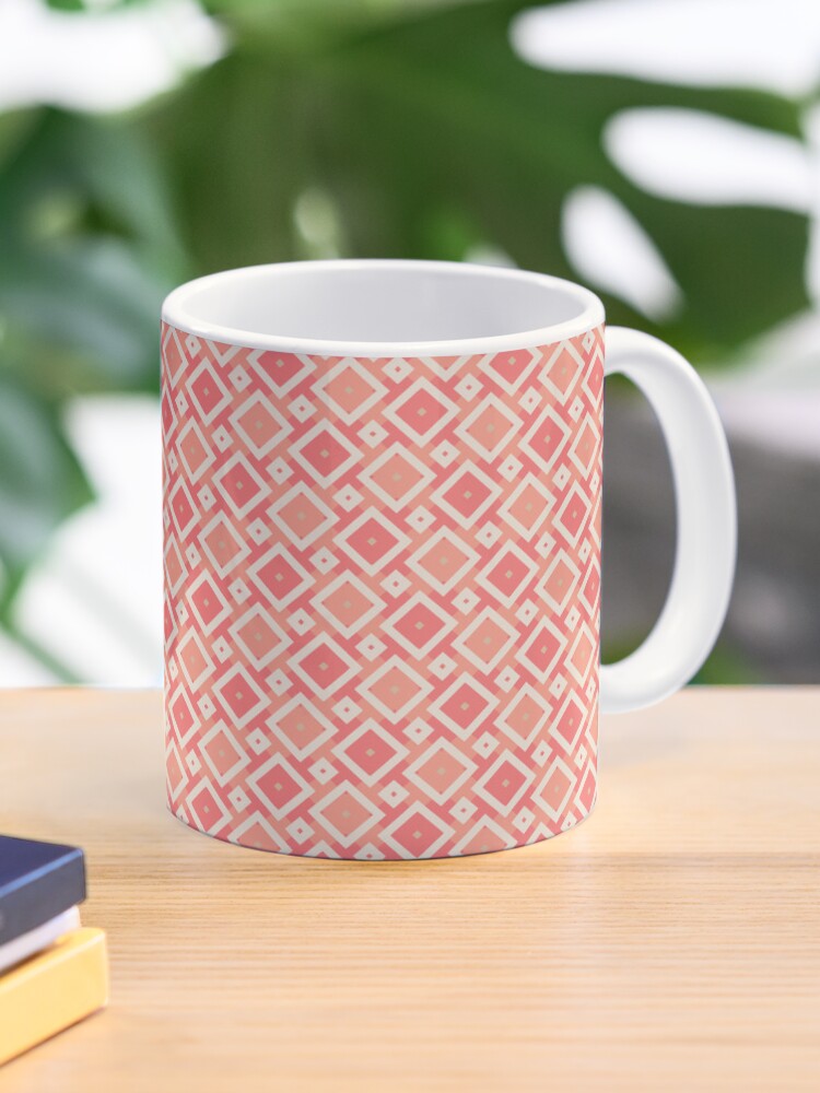 Coffee Mug, Geometric Peach Plethora Shades of Orange Rhombus designed and sold by Triplicate Limited