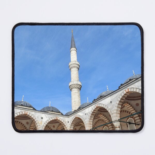 Item preview, A Part of a Mosque with a Prominent Minaret, set Against a Clear Blue Sky designed and sold by Anastasia Kaneva.