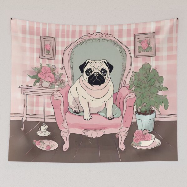 Item preview, Cute cottagecore pug designed and sold by Yulacreative.