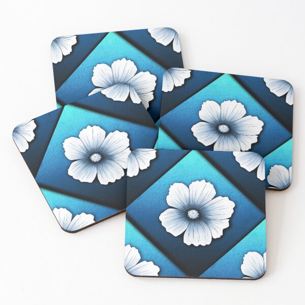 Item preview, Wax pattern of cosmos flower on blue cyan background  designed and sold by Audrey Janvier | AJD.