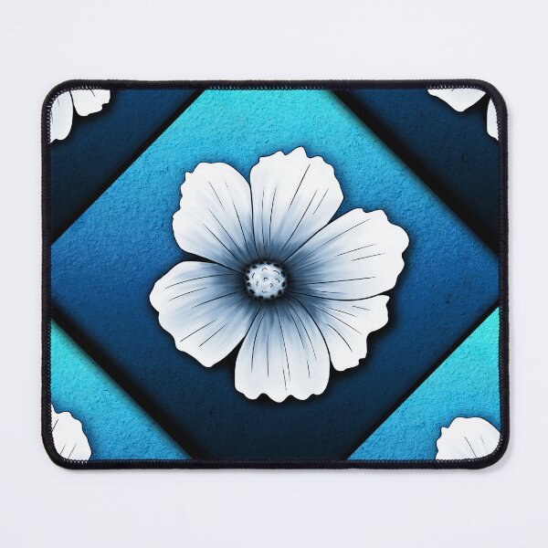 Item preview, Wax pattern of cosmos flower on blue cyan background  designed and sold by Audrey Janvier | AJD.