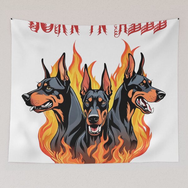 Item preview, Agresive Dobermans  in fire Born in Hell dog in fire  designed and sold by GoodyPaws.