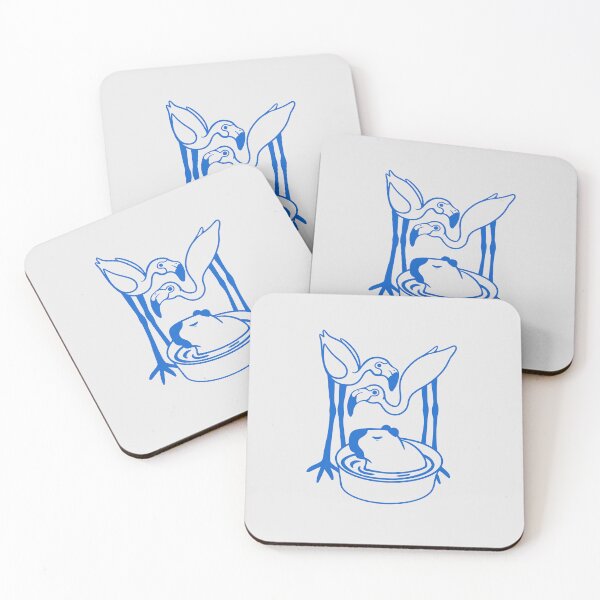 Item preview, Capybara and flamingos bath time in blue ink designed and sold by martodesign.