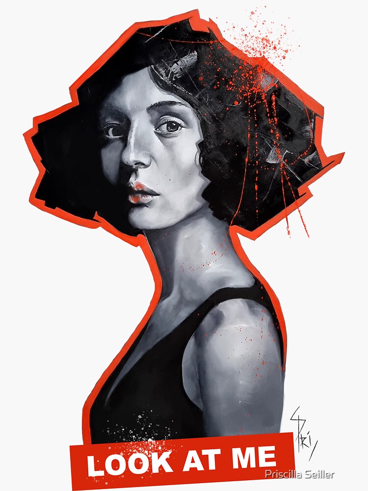 Aperçu 3 sur 3. Sticker avec l'œuvre Visage de femme à la peinture - Look at me créée et vendue par Aldarane.