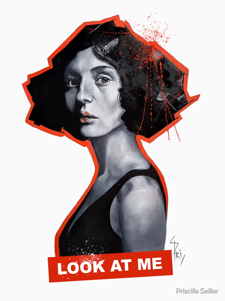 Aperçu 5 sur 5. T-shirt long avec l'œuvre Visage de femme à la peinture - Look at me créée et vendue par Aldarane.