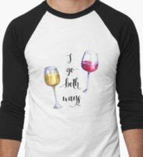 I Go Both Ways Red White Wine Handwritten Watercolor Men's Baseball ¾ T-Shirt