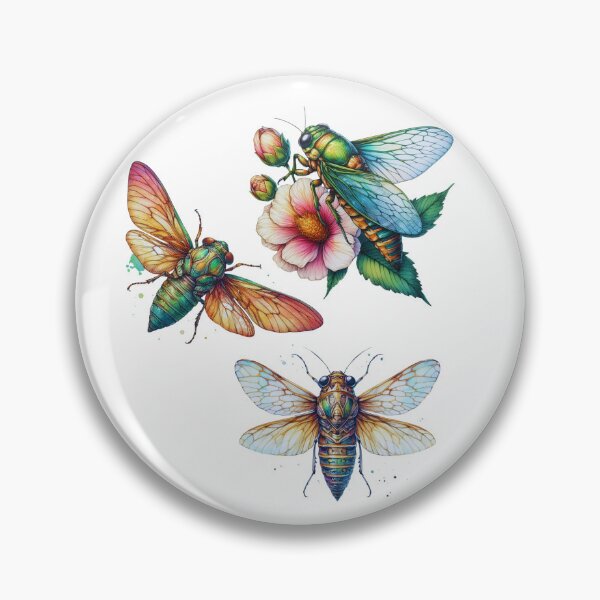 Item preview, Watercolor Cicada, Cute Three Cicadas Garden Flowers Entomologist designed and sold by ZANNIX.