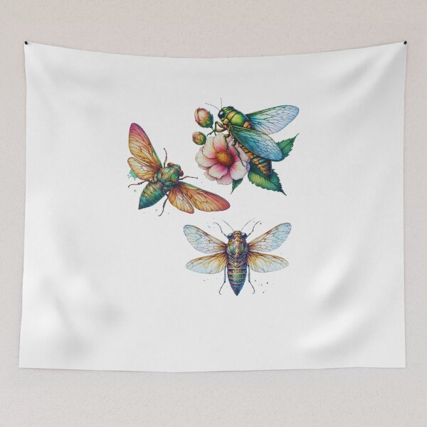 Item preview, Watercolor Cicada, Cute Three Cicadas Garden Flowers Entomologist designed and sold by ZANNIX.