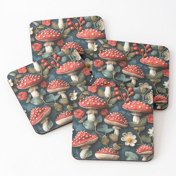 Item preview, Goblincore Red amanita mushrooms 3d effect pattern - fantasy garden designed and sold by Fantasy Cache.