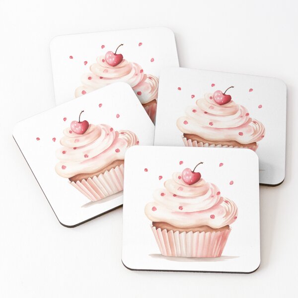Item preview, Pink Cupcake with Cherry Watercolor Illustration designed and sold by WildfieldStudio.