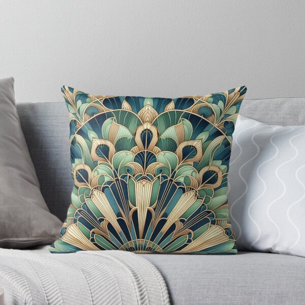 Item preview, Emerald Waves Art Deco Peacock | Green and Blue Vintage Pattern designed and sold by litchick1977.