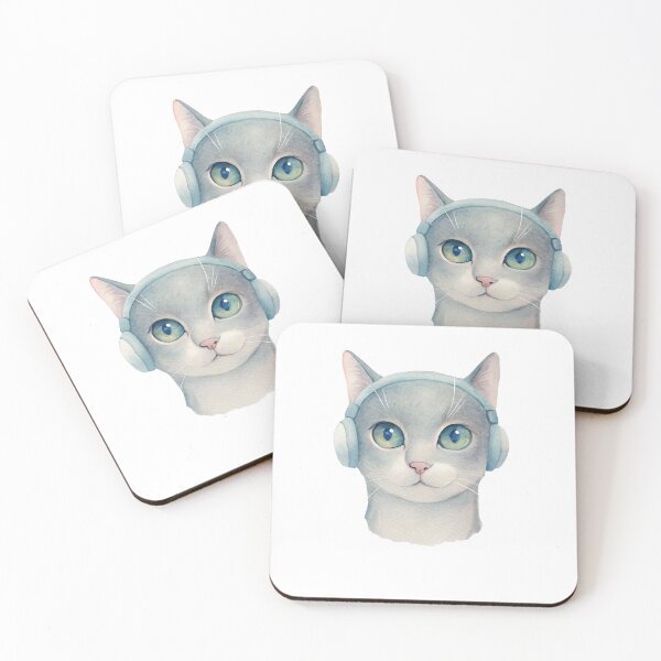 Item preview, Watercolor Cat With Headphones White designed and sold by Lelijo.