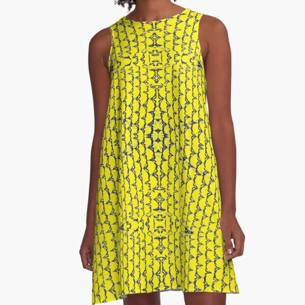 Yellow, pattern, design, tracery, weave, drawing, figure, picture A-Line Dress